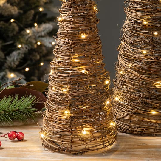 Glitzhome® Pre-Lit Rattan Christmas Table Tree Décor Set with Timer